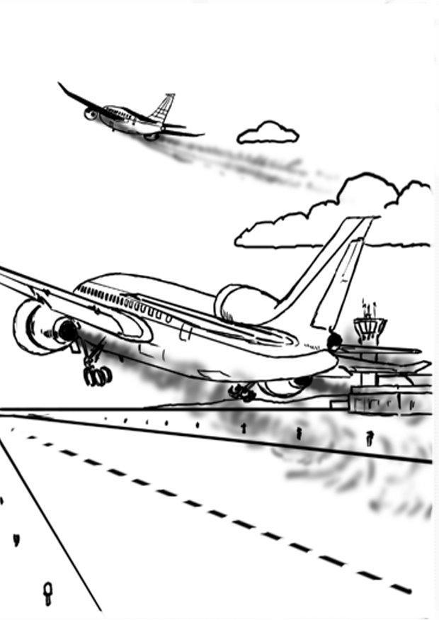 Coloring page airplane - pollution