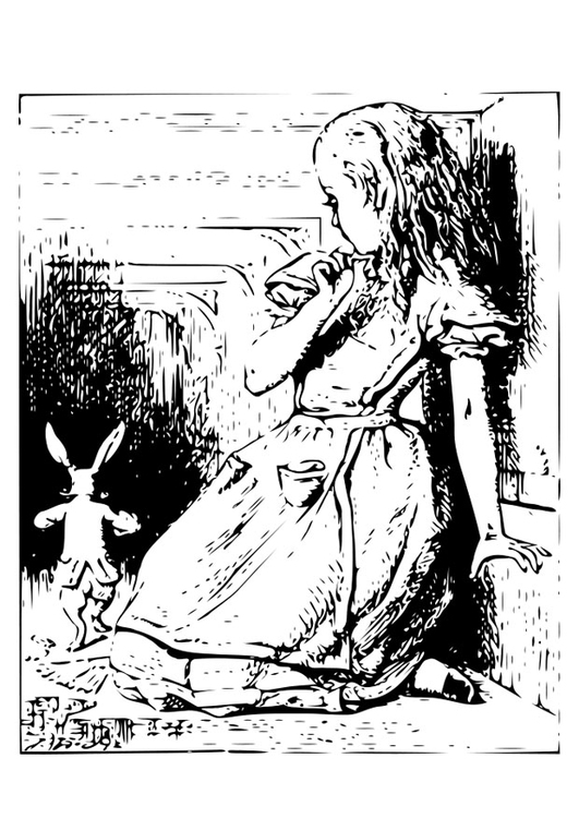 Coloring page Alice in Wonderland - in the tunnel