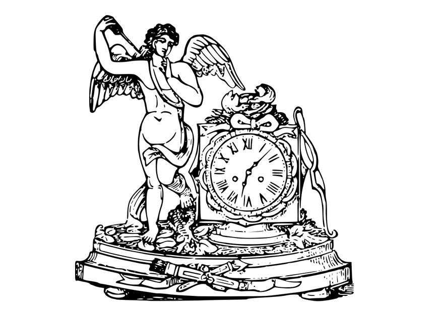 Coloring page angel with clock