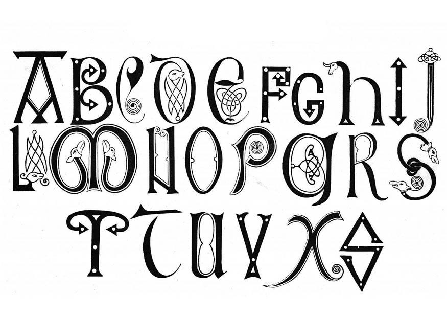 Coloring page anglo-saxon alphabet 8th and 9th century