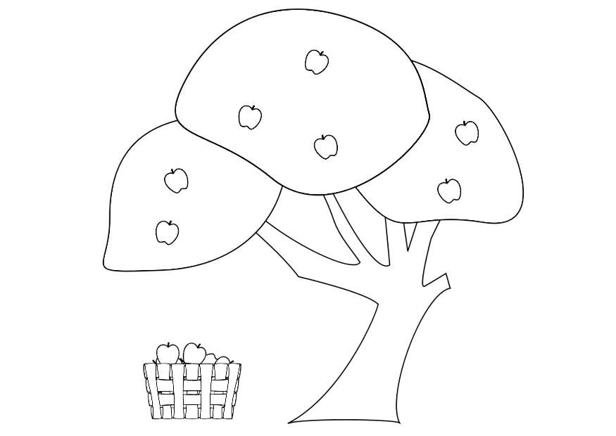 Coloring page apple tree with apple basket