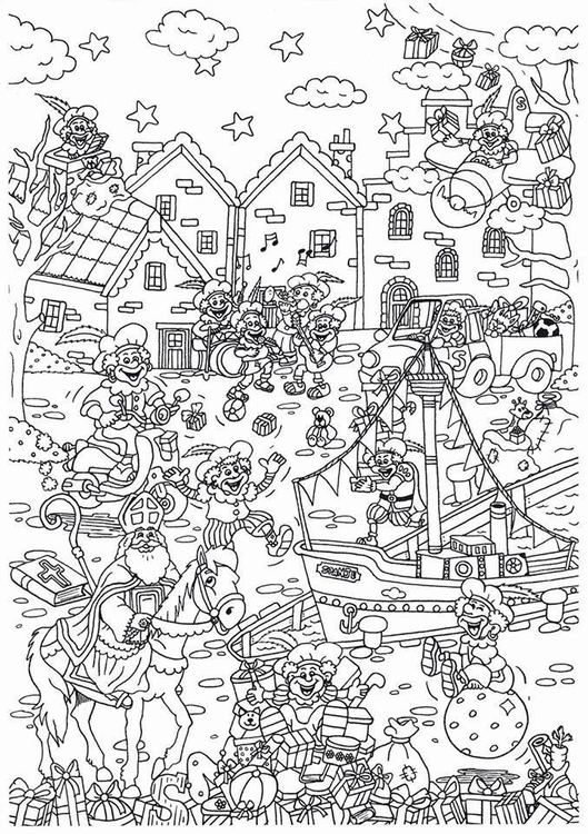 Coloring page arrival Sinterklaas
