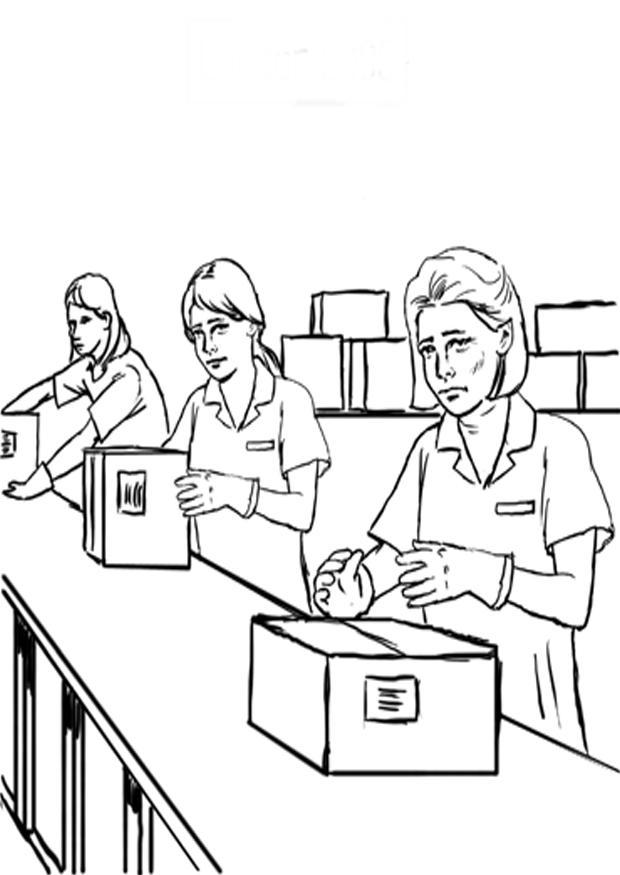 Coloring page assembly line