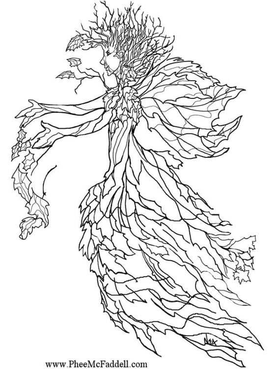 Coloring page autumn fairy