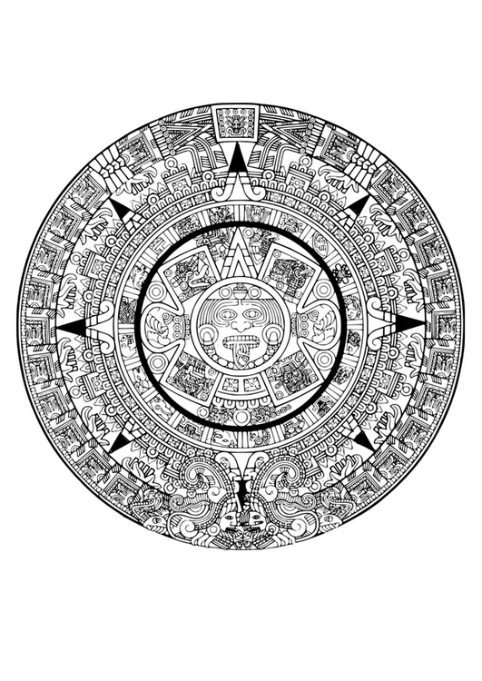 Coloring page Aztec calendar