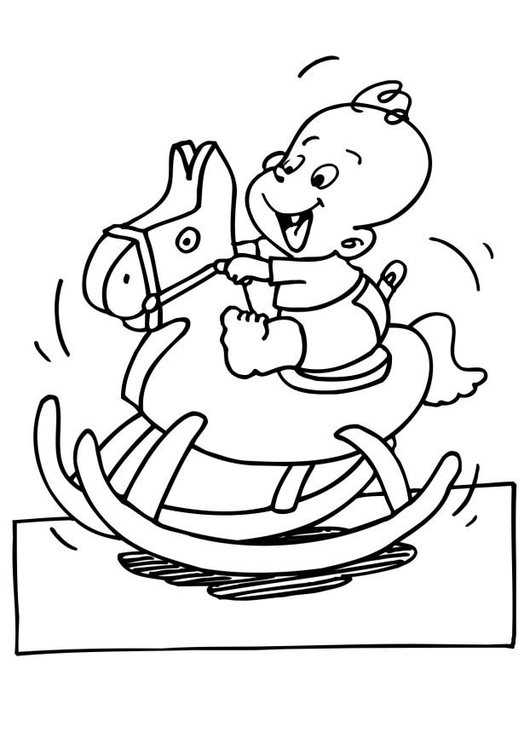Coloring page baby on hobbie horse