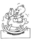 Coloring page baby on hobby horse
