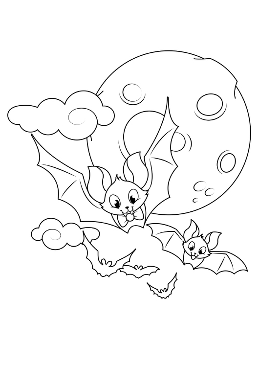 Coloring page bats at full moon