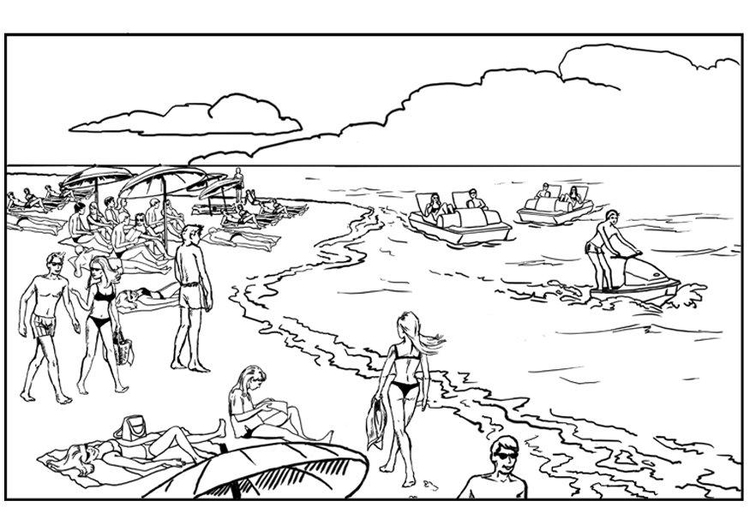 Coloring page beach and ocean