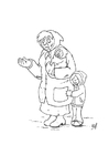 Coloring page beggar with child