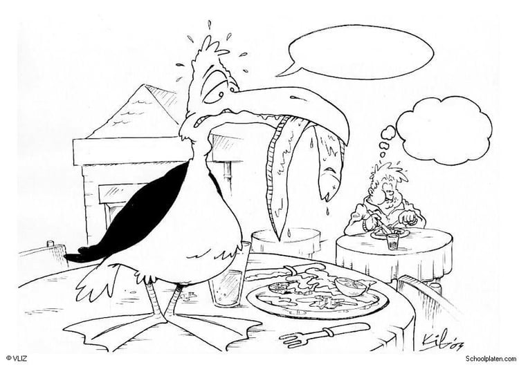 Coloring page bird in restaurant