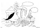 Coloring pages bird in restaurant