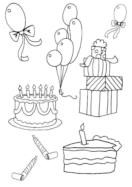 Coloring page birthday attributes