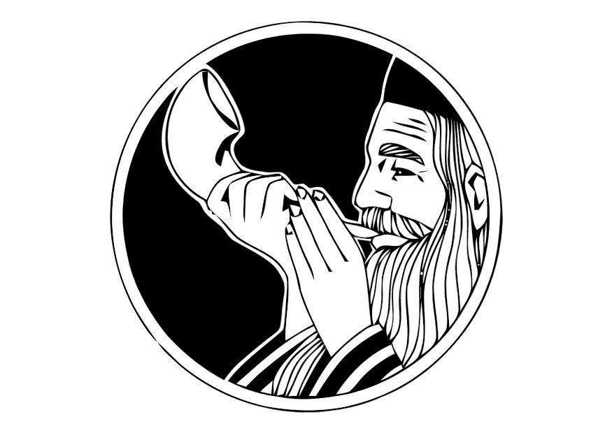 Coloring page blowing on shofar