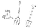 Coloring pages boots shovel pitchfork