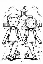 Coloring page boy and girl at the school