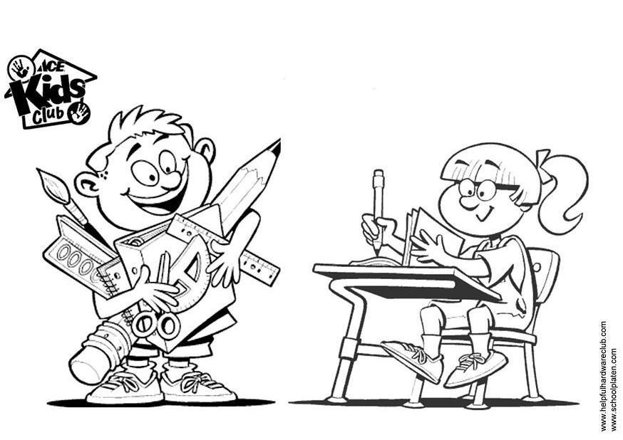 Coloring page boy and girl in class