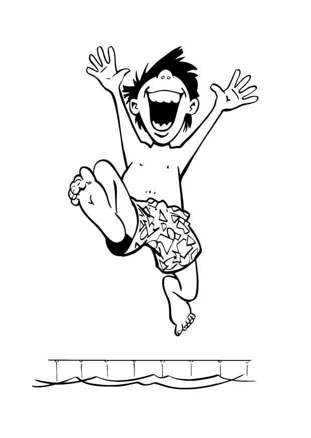 Coloring page boy at the swimming pool