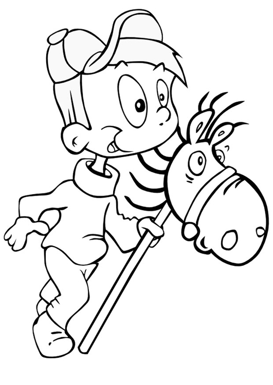 Coloring page boy on hobby horse