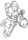 Coloring page boy on hobby horse