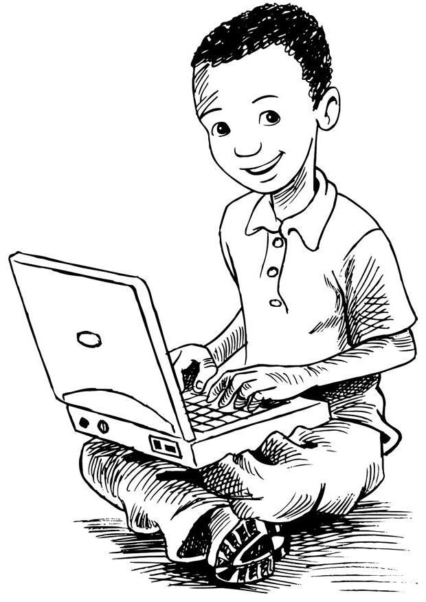 Coloring page boy on the laptop