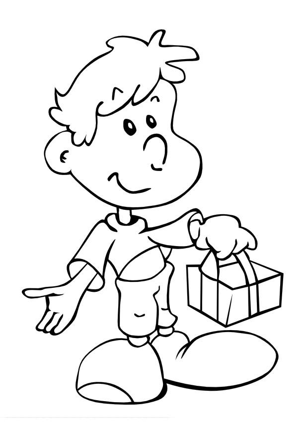Coloring page boy with gift