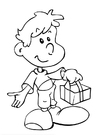 Coloring page boy with gift