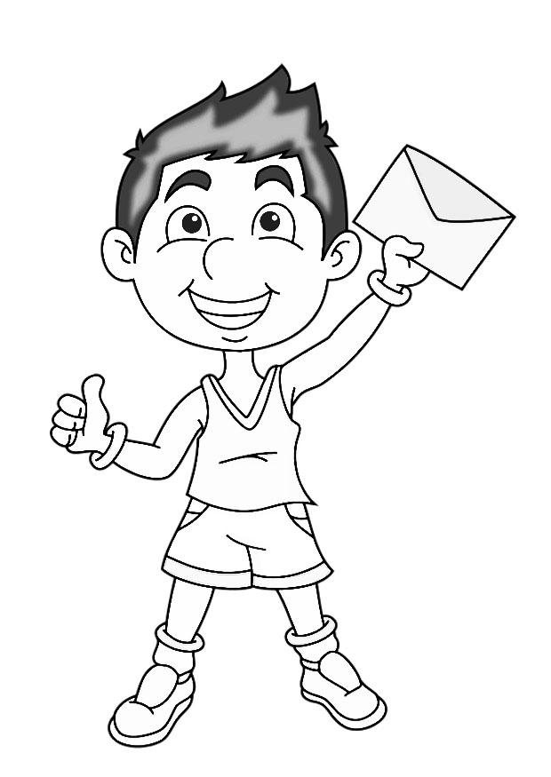 Coloring page boy with letter