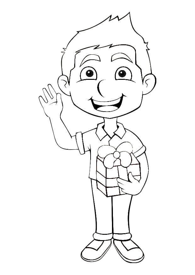 Coloring page boy with present