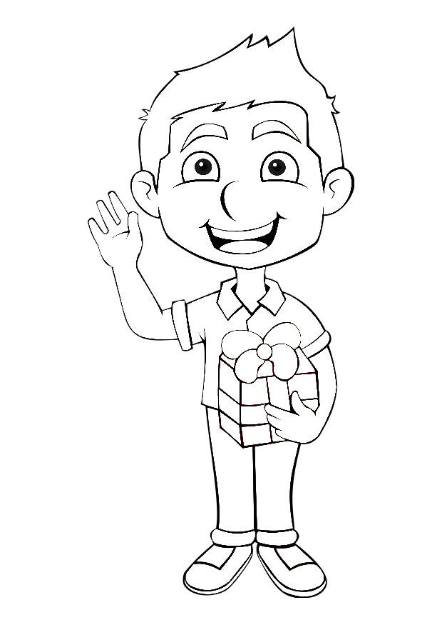 Coloring page boy with present