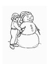 Coloring page boy with snow doll