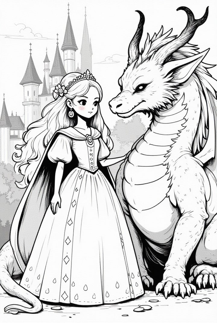 brave princess with her dragon