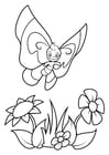Coloring page butterfly above flowers