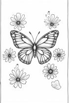 Coloring page butterfly among the flowers