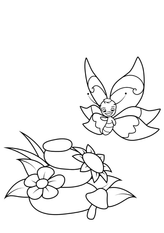 Coloring page butterfly in nature
