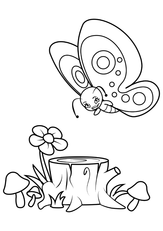 Coloring page butterfly in the forest