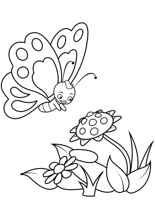 Coloring page butterfly with flowers