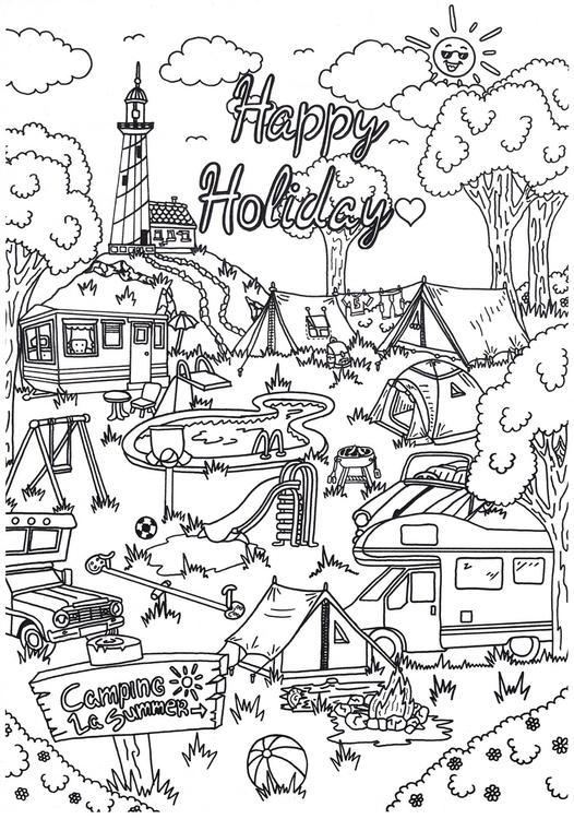 Coloring page camping holiday