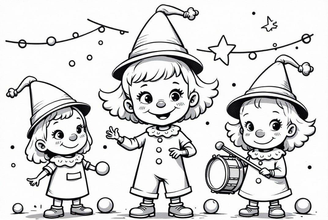 Coloring page carnival clowns