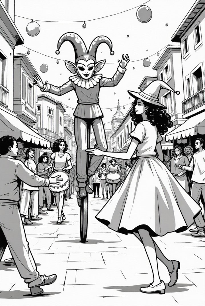 Coloring page Carnival party in the city