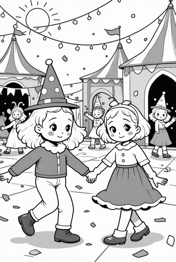 Coloring page carnival party on the square