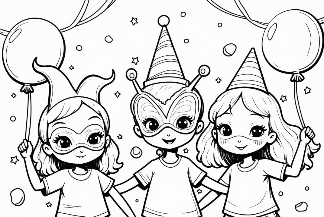 Coloring page carnival party with friends