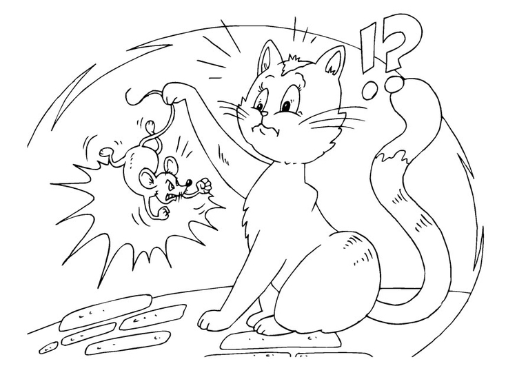 Coloring page cat and mouse