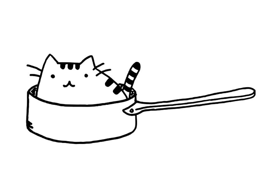 Coloring page cat in pan