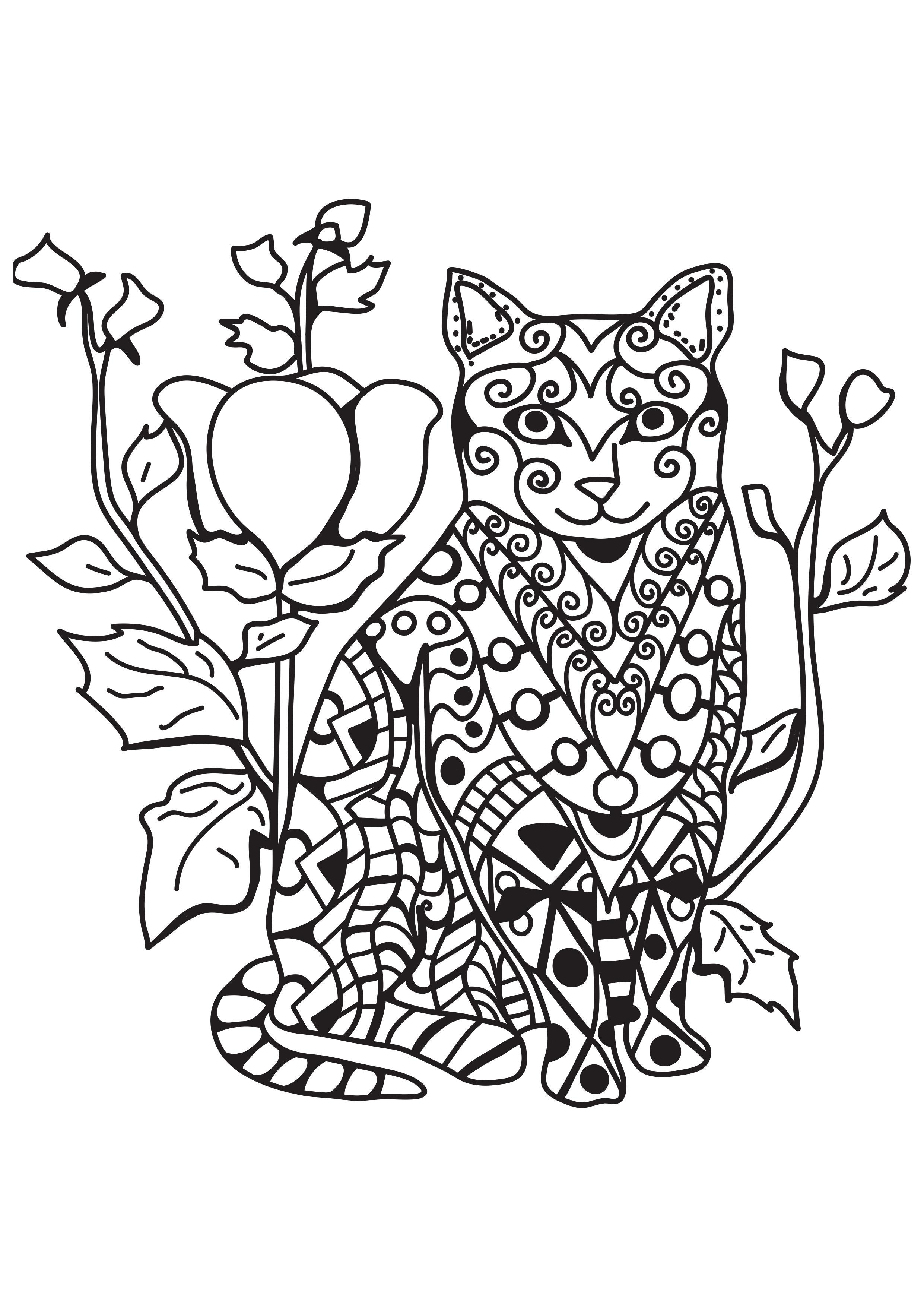 Coloring page cat in the garden