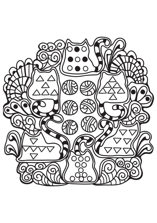 Coloring page cats mandala