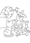 Coloring pages cats with pumpkin