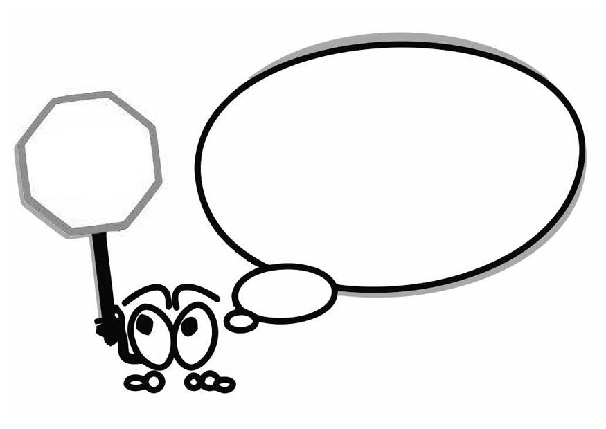 Coloring page character with speech balloon and stop sign