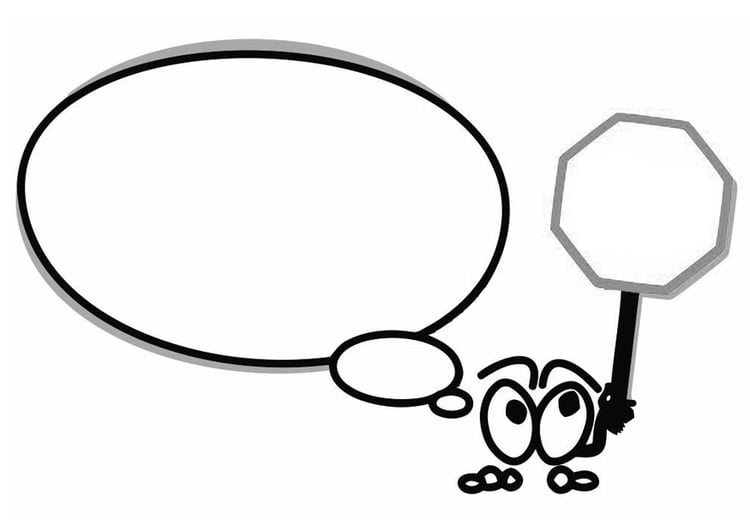 Coloring page character with speech balloon and stop sign
