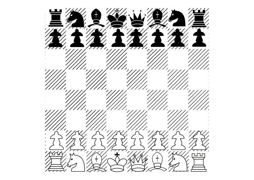 Chessboard with the chess pieces coloring page printable game